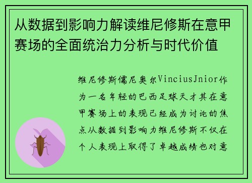从数据到影响力解读维尼修斯在意甲赛场的全面统治力分析与时代价值