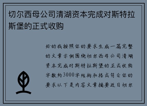 切尔西母公司清湖资本完成对斯特拉斯堡的正式收购